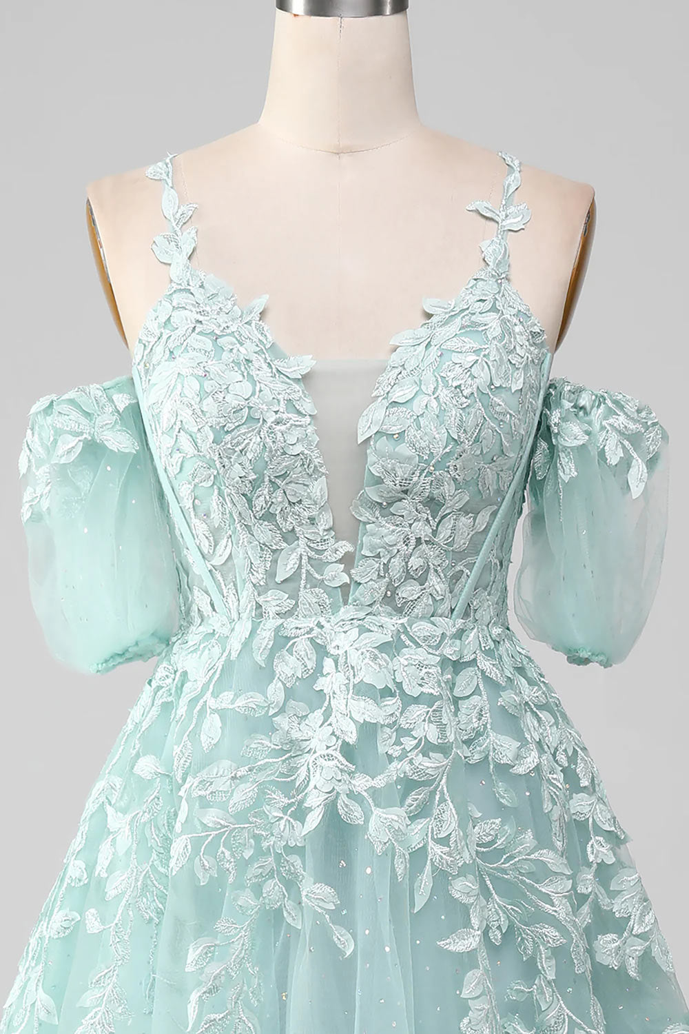 Mint Prom Dress Gown, Off The Shoulder Evening Gown, Handmade Beaded Party Gown with Appliques