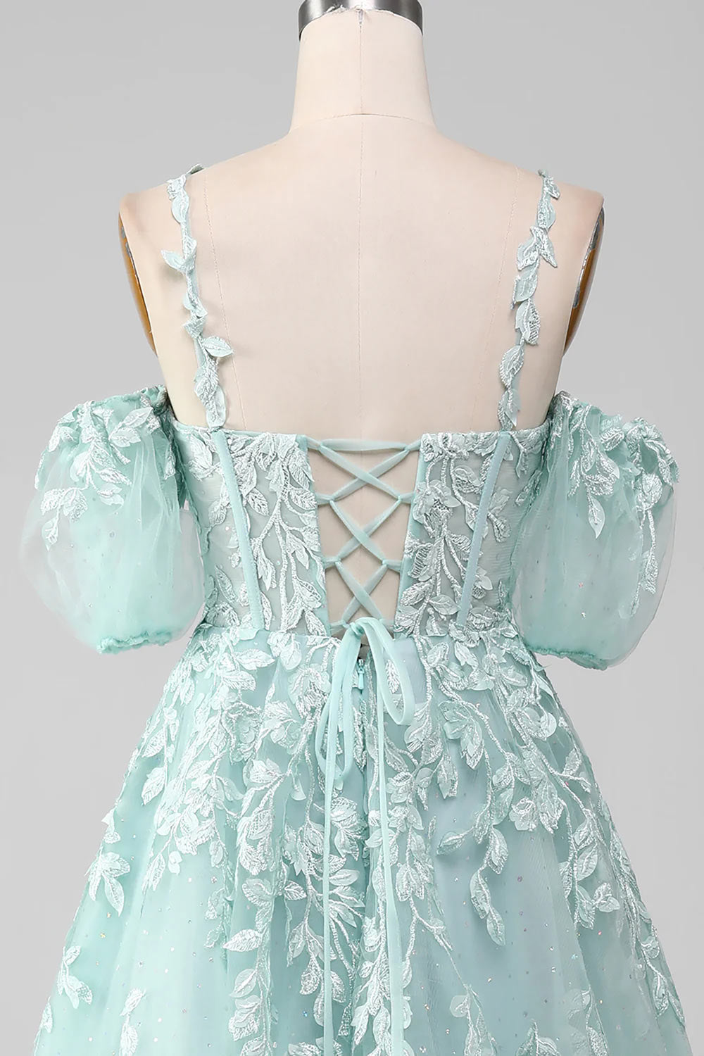 Mint Prom Dress Gown, Off The Shoulder Evening Gown, Handmade Beaded Party Gown with Appliques