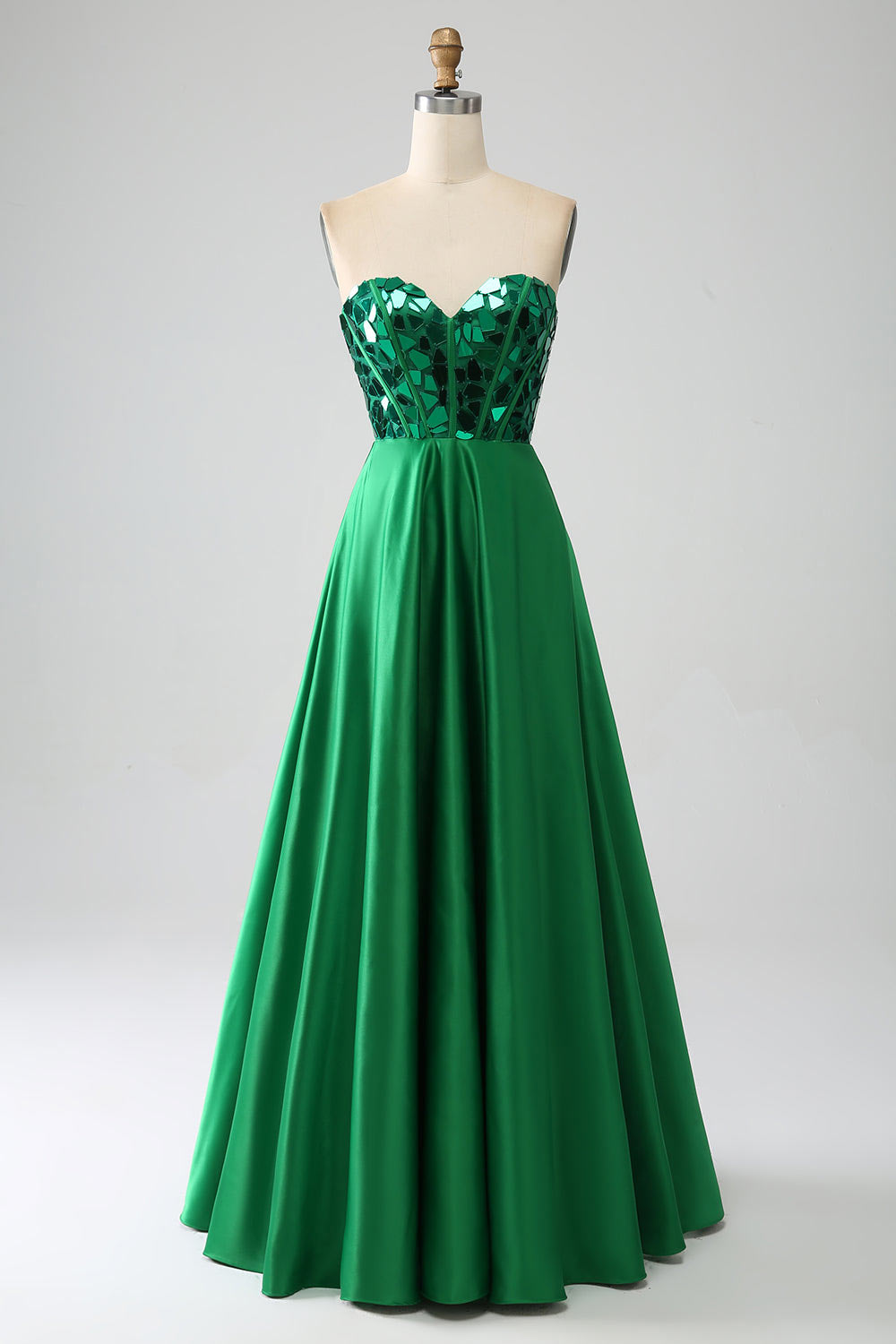 Strapless larger sequin party dress, custom dark green evening gown