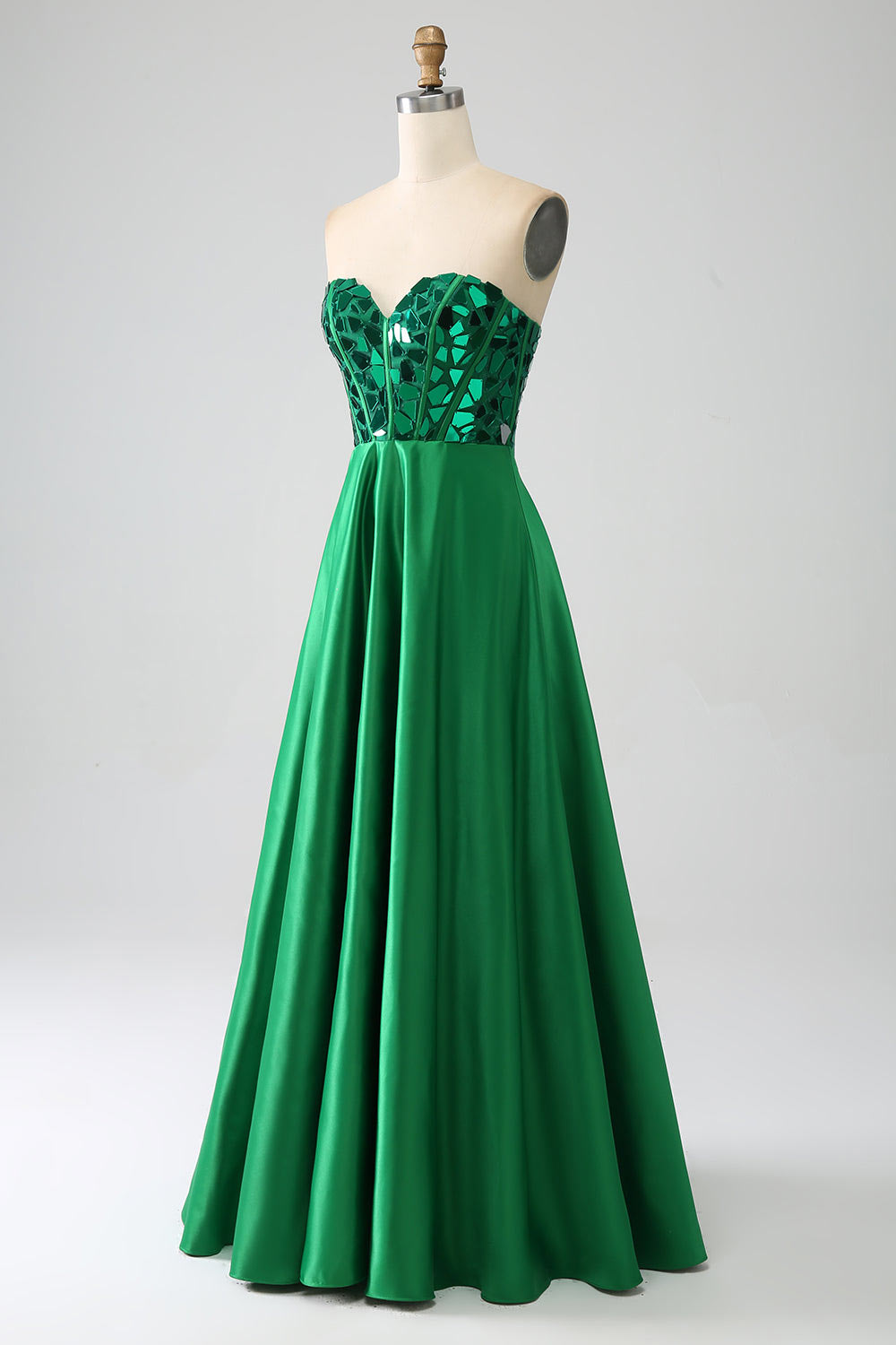 Strapless larger sequin party dress, custom dark green evening gown