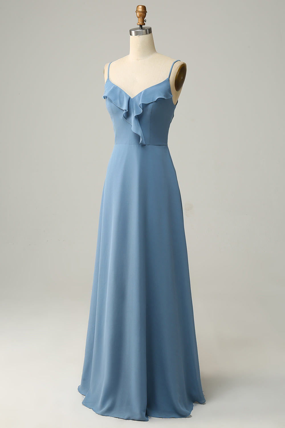 Chiffon simple party dress, custom grey blue evening gown