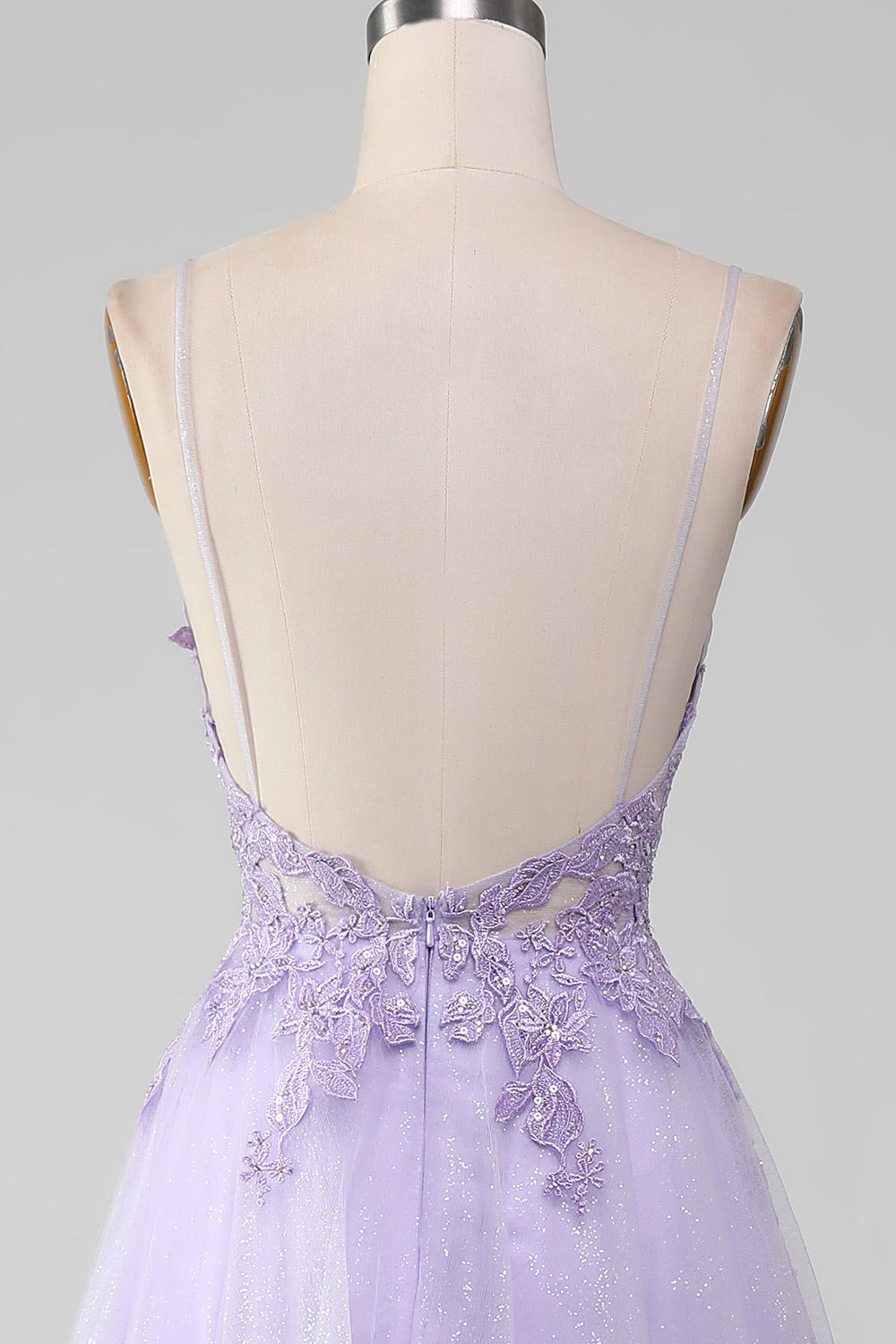 Shining tulle prom dress, flower embroidery evening dress, custom light purple party dress