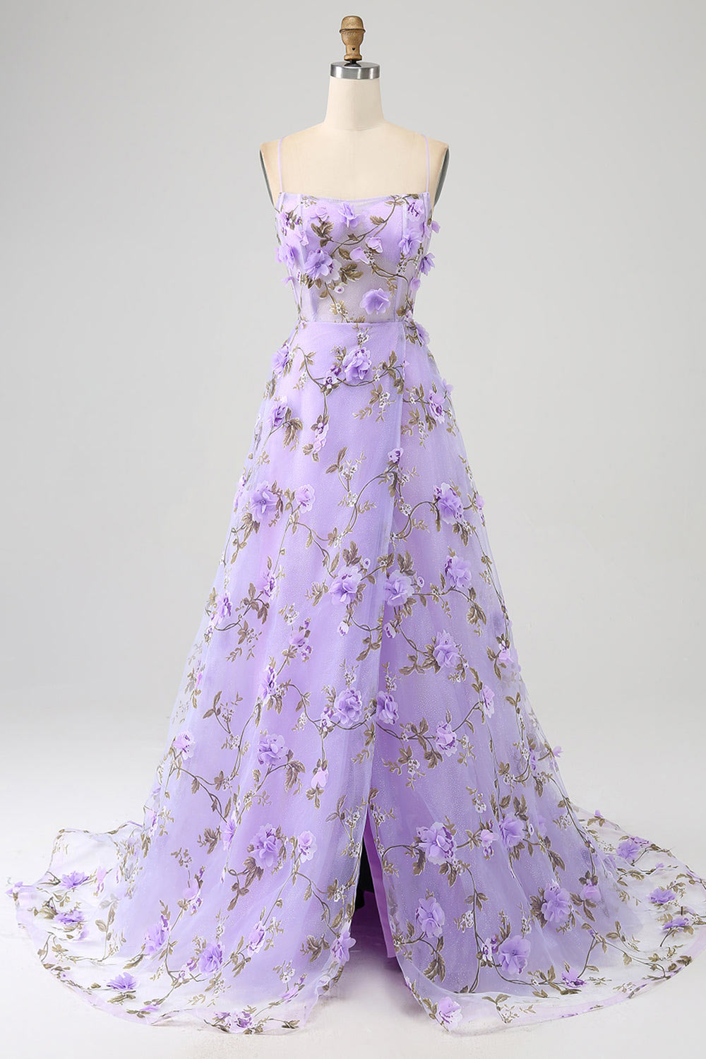 Printed flower chiffon party dress, custom purple evening gown