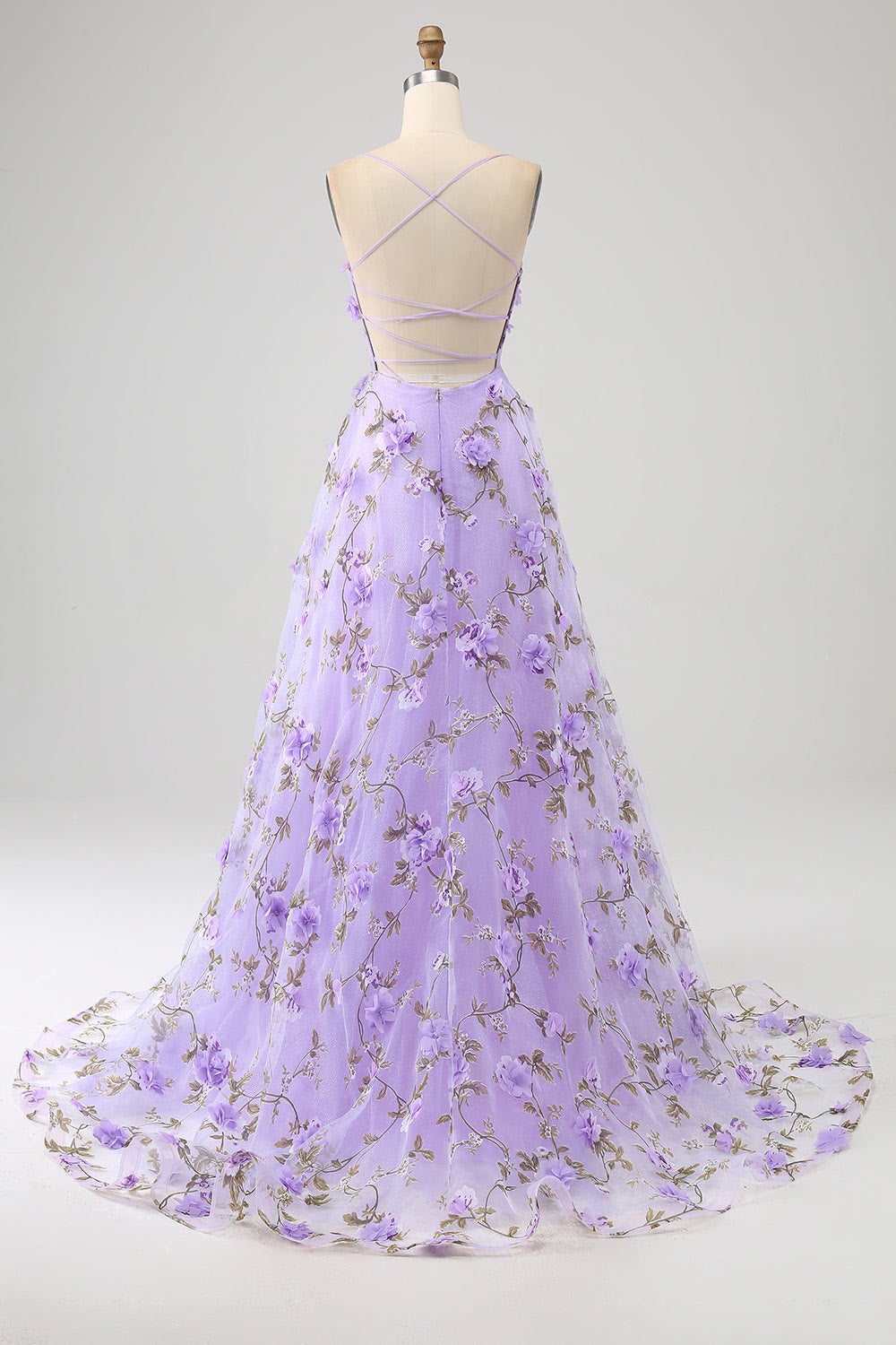 Printed flower chiffon party dress, custom purple evening gown