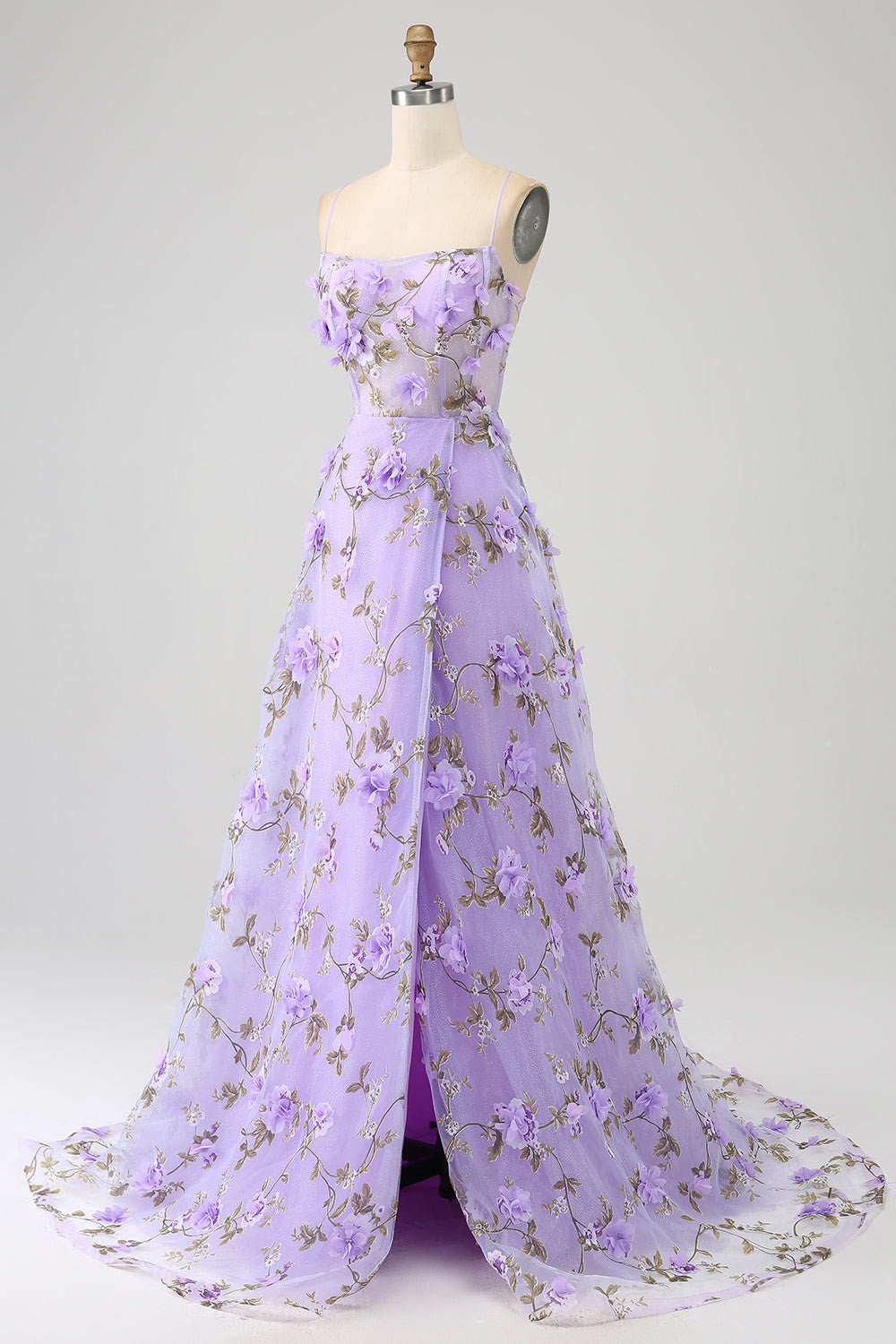 Printed flower chiffon party dress, custom purple evening gown