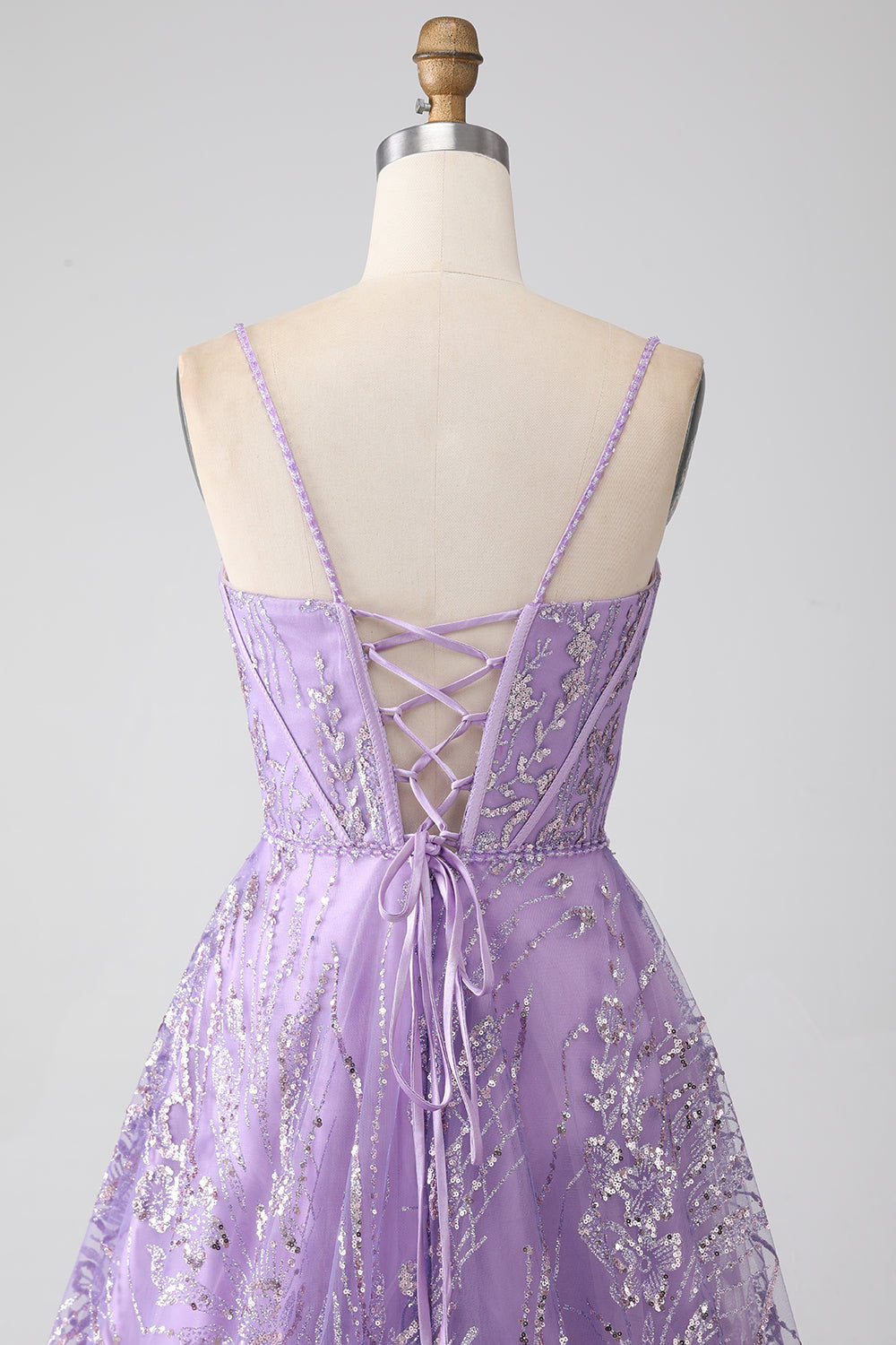 Lilac floral embroidery prom dress, shining tulle party dress, custom fairy evening gown