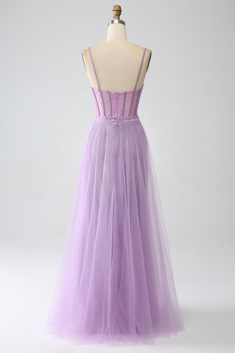 Lace shining tulle prom dress, embroidery evening gown, custom lilac party dress