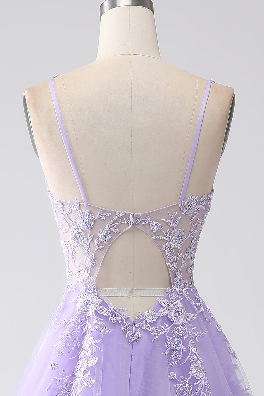 Lace flower embroidery prom dress, lilac tulle evening gown, custom party dress