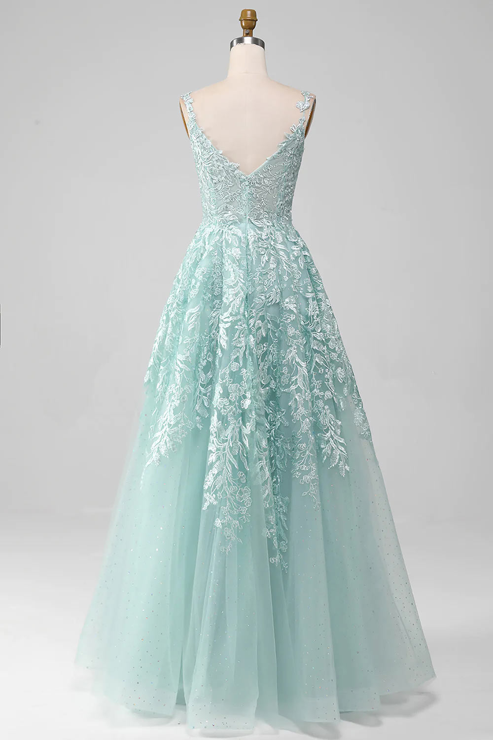 Luxury Prom Dress with Lace, Glitter Prom Gown, Mint A-Line Evening Dress