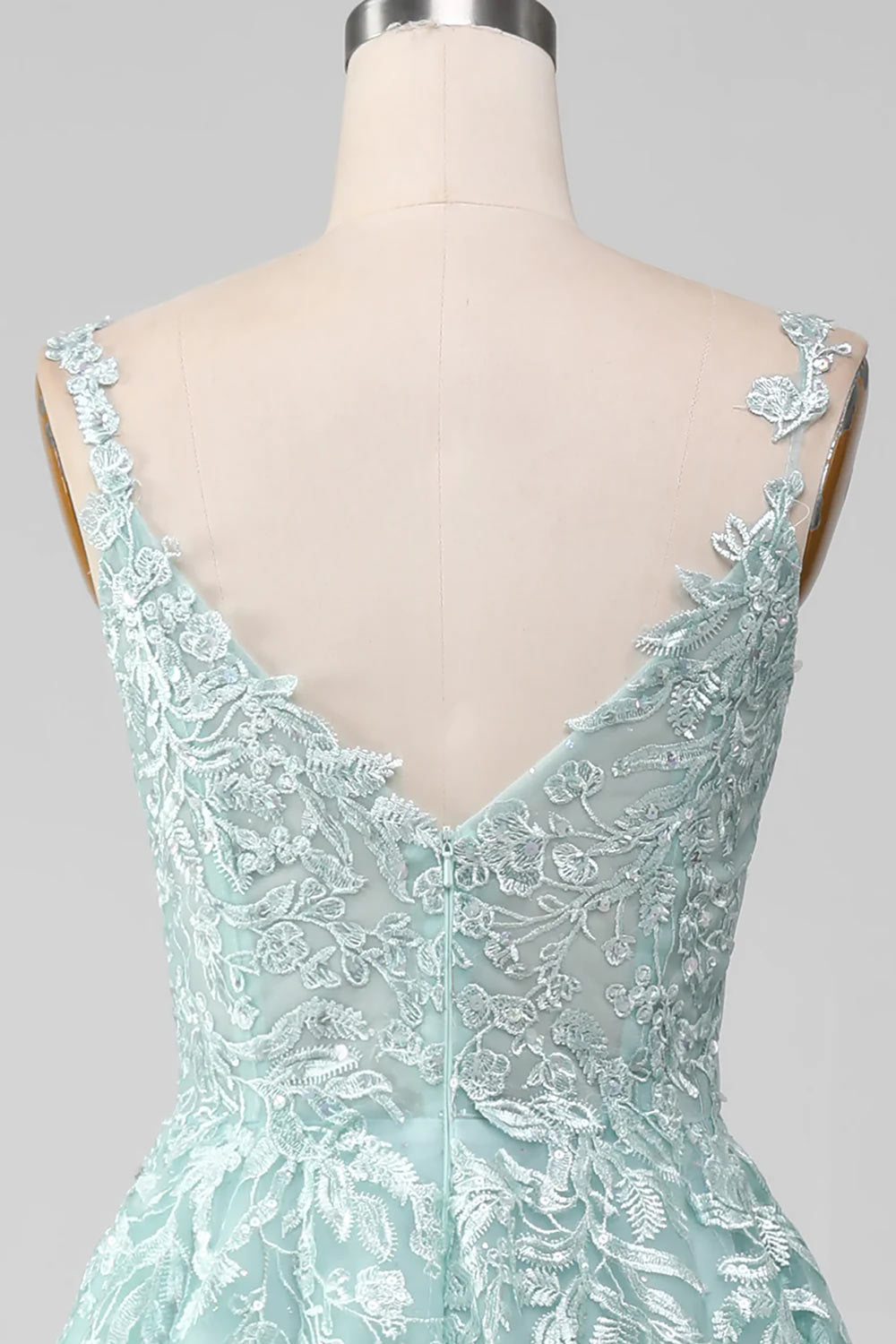 Luxury Prom Dress with Lace, Glitter Prom Gown, Mint A-Line Evening Dress