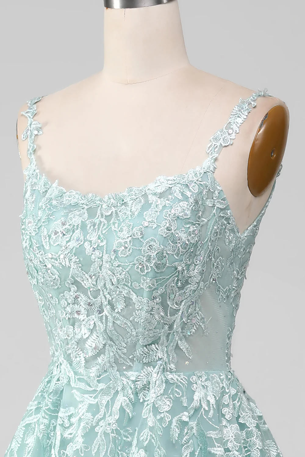 Luxury Prom Dress with Lace, Glitter Prom Gown, Mint A-Line Evening Dress