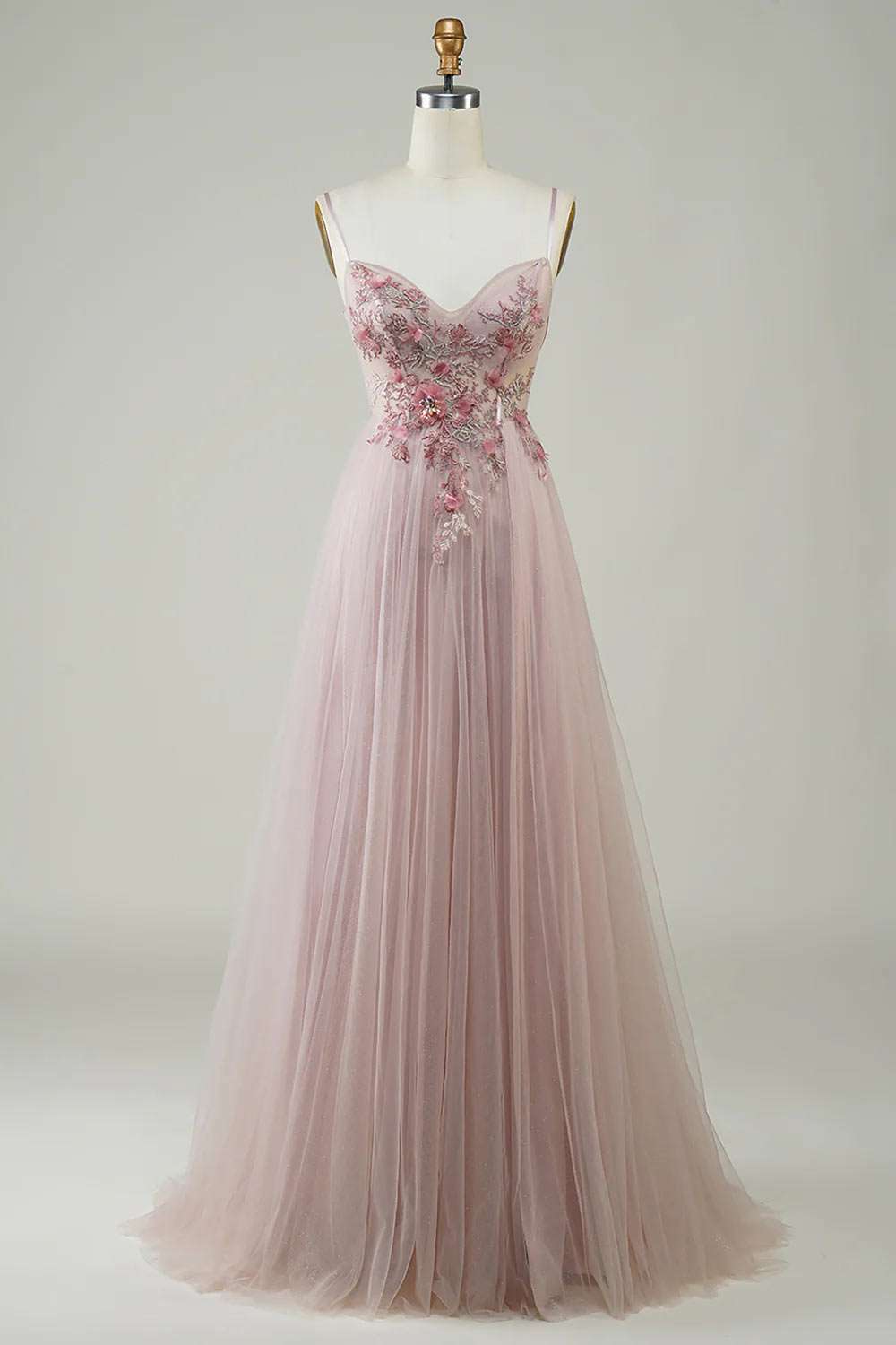 A-Line Prom Dress, Tulle Evening Gown with Appliques, Blush Princess Party Gown, Handmade Custom Formal Evening Dress