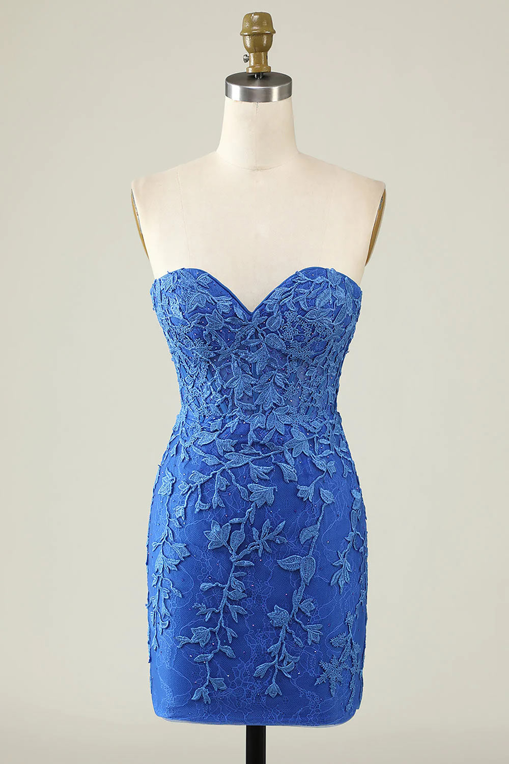 Royal Blue Mini Dress, Sheath Cocktail Dress, Sequin Homecoming Dress with Appliques