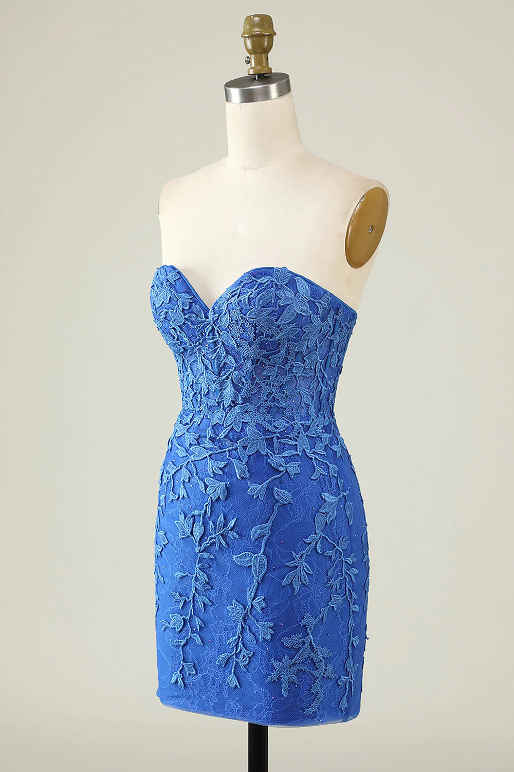 Royal Blue Mini Dress, Sheath Cocktail Dress, Sequin Homecoming Dress with Appliques