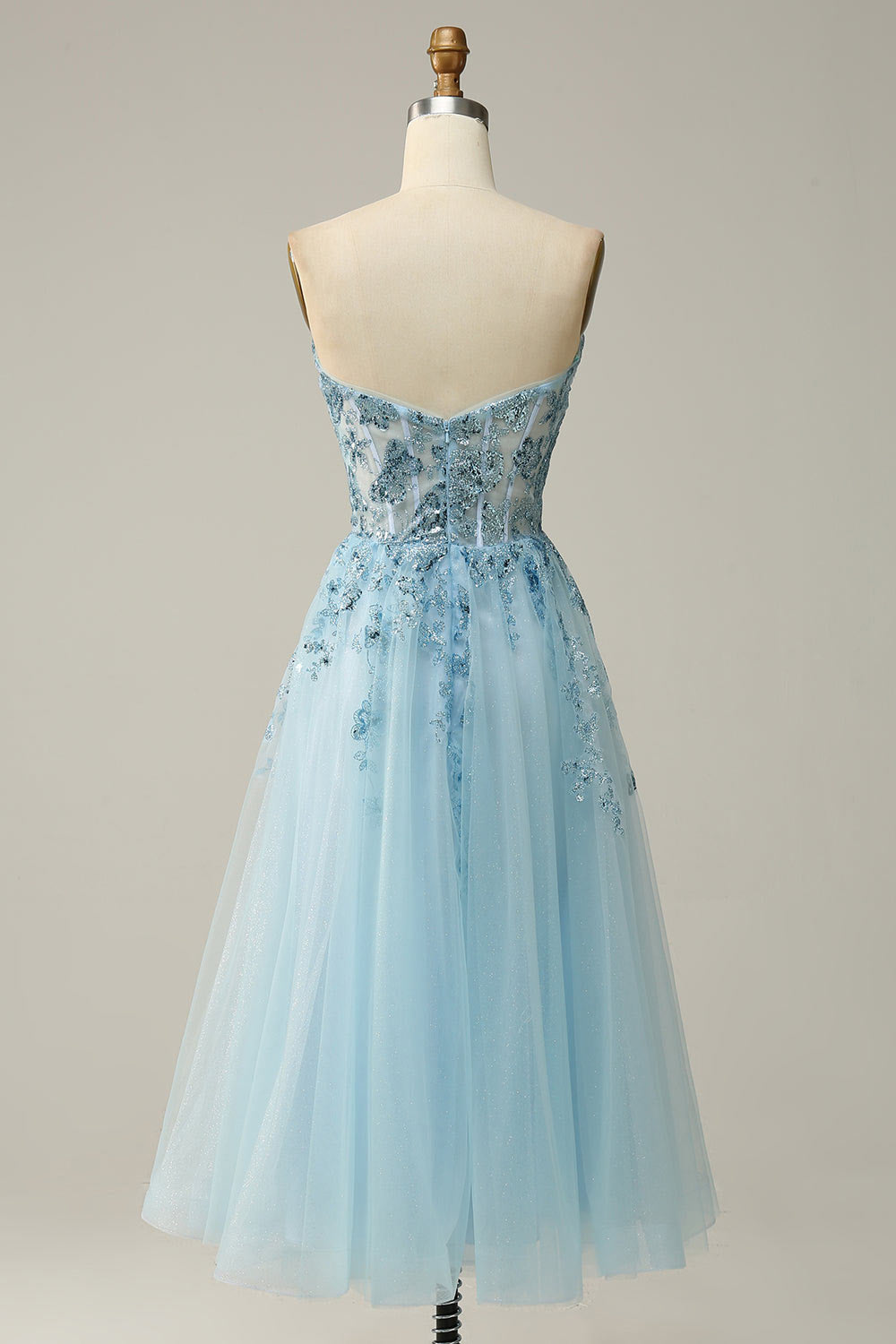 Lace floral embroidery prom dress, blue short evening gown, custom party dress