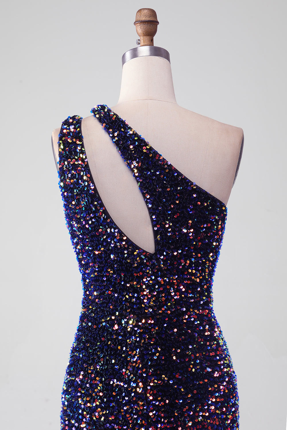 Custom one shoulder sequin party dress, colorful slit evening dress