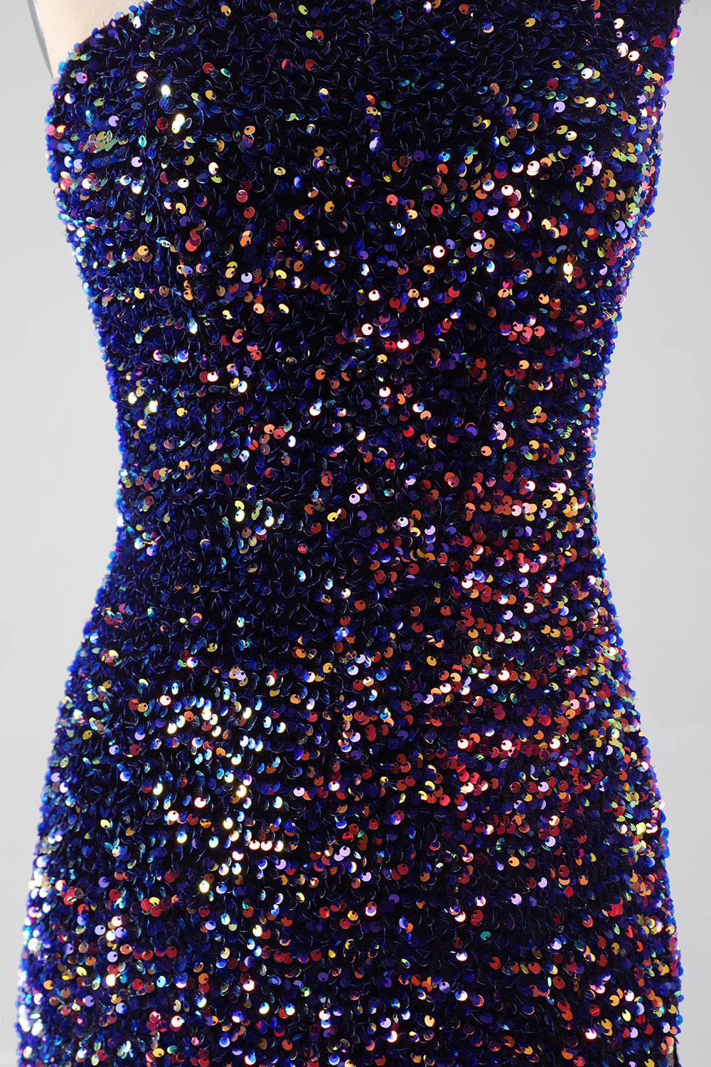 Custom one shoulder sequin party dress, colorful slit evening dress