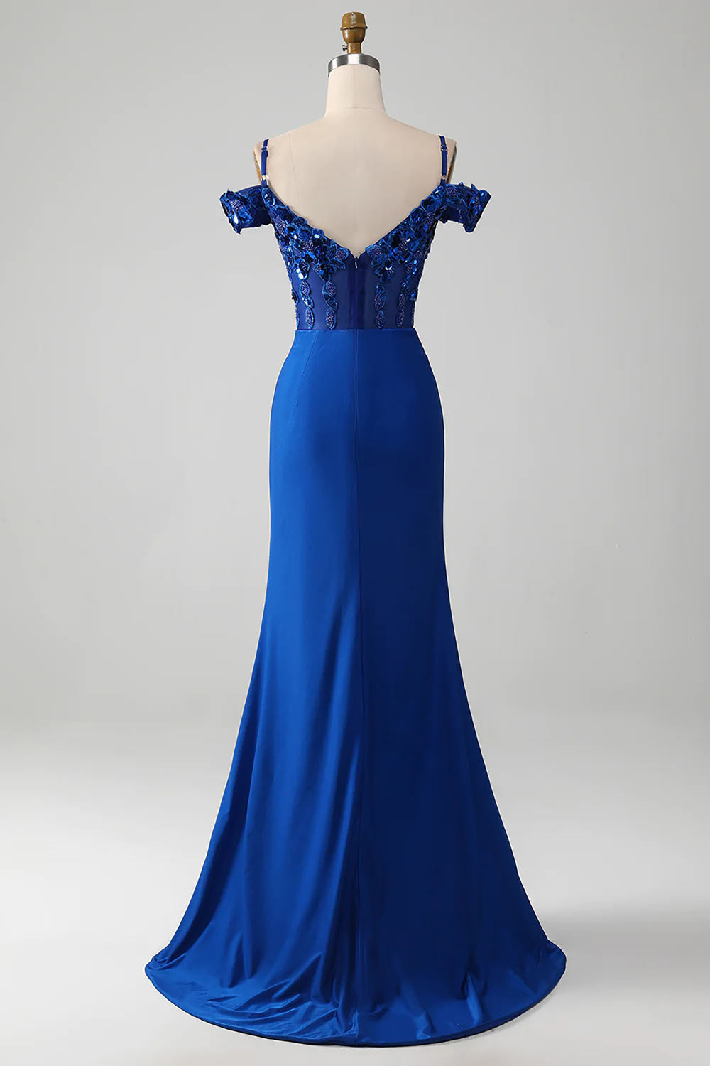 Royal Blue Prom Dress with Slit, Spaghetti Straps Satin Formal Dress, Custom Evening Dress