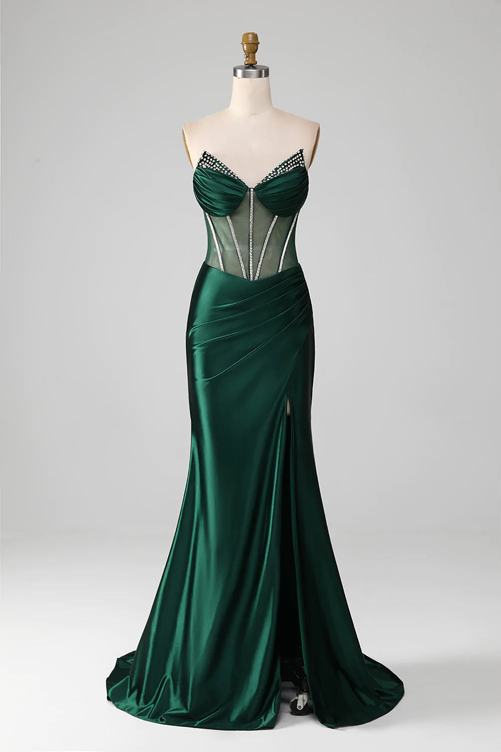 Green Mermaid Dark Green Party Dress, Formal Dress with Slit, Handmade Evening Dress