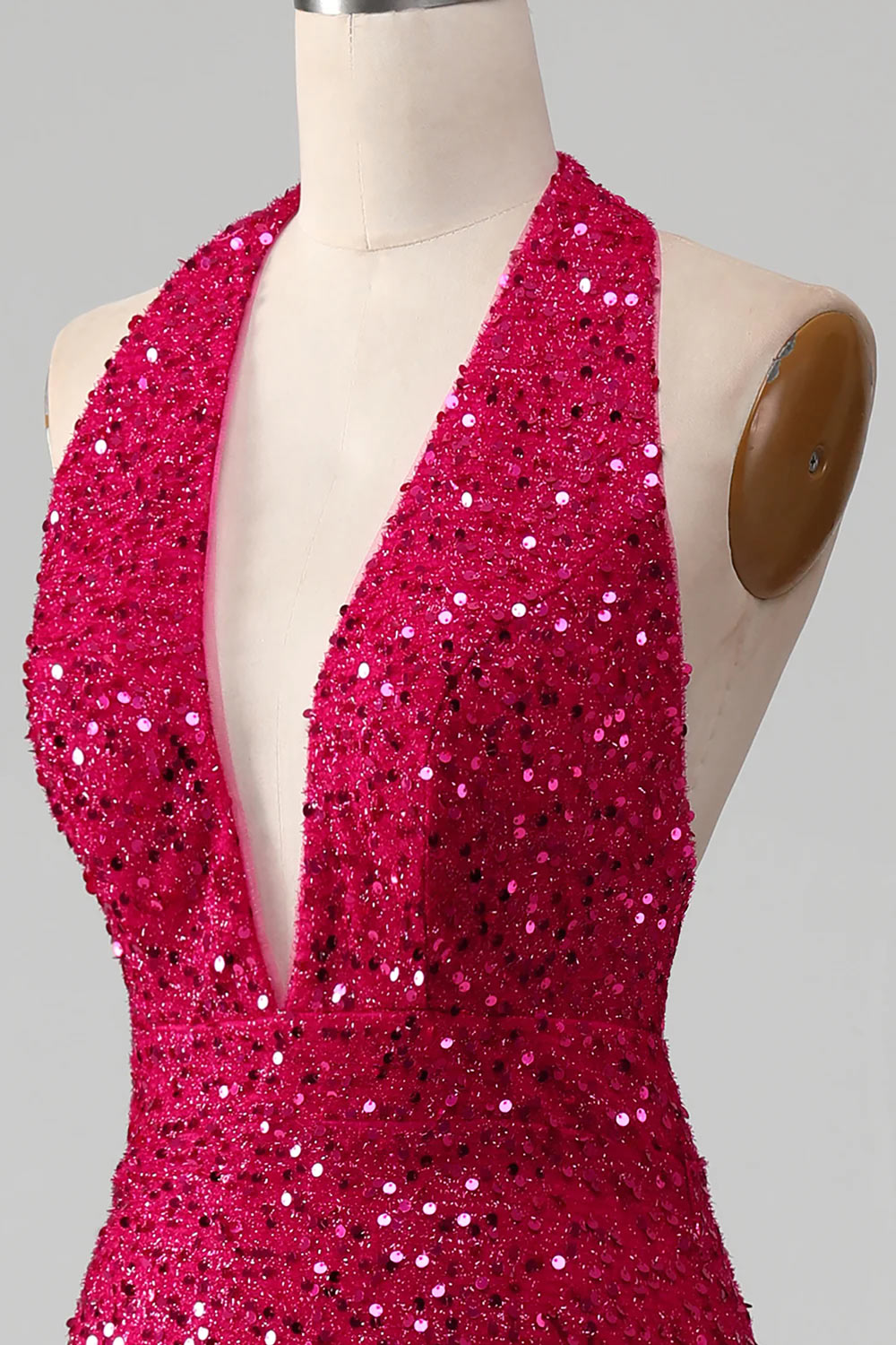 Shining Mermaid Prom Dress, Fuchsia Mermaid Party Gown, Chic Sequins Formal Dress with Slit, Handmade Party Dress