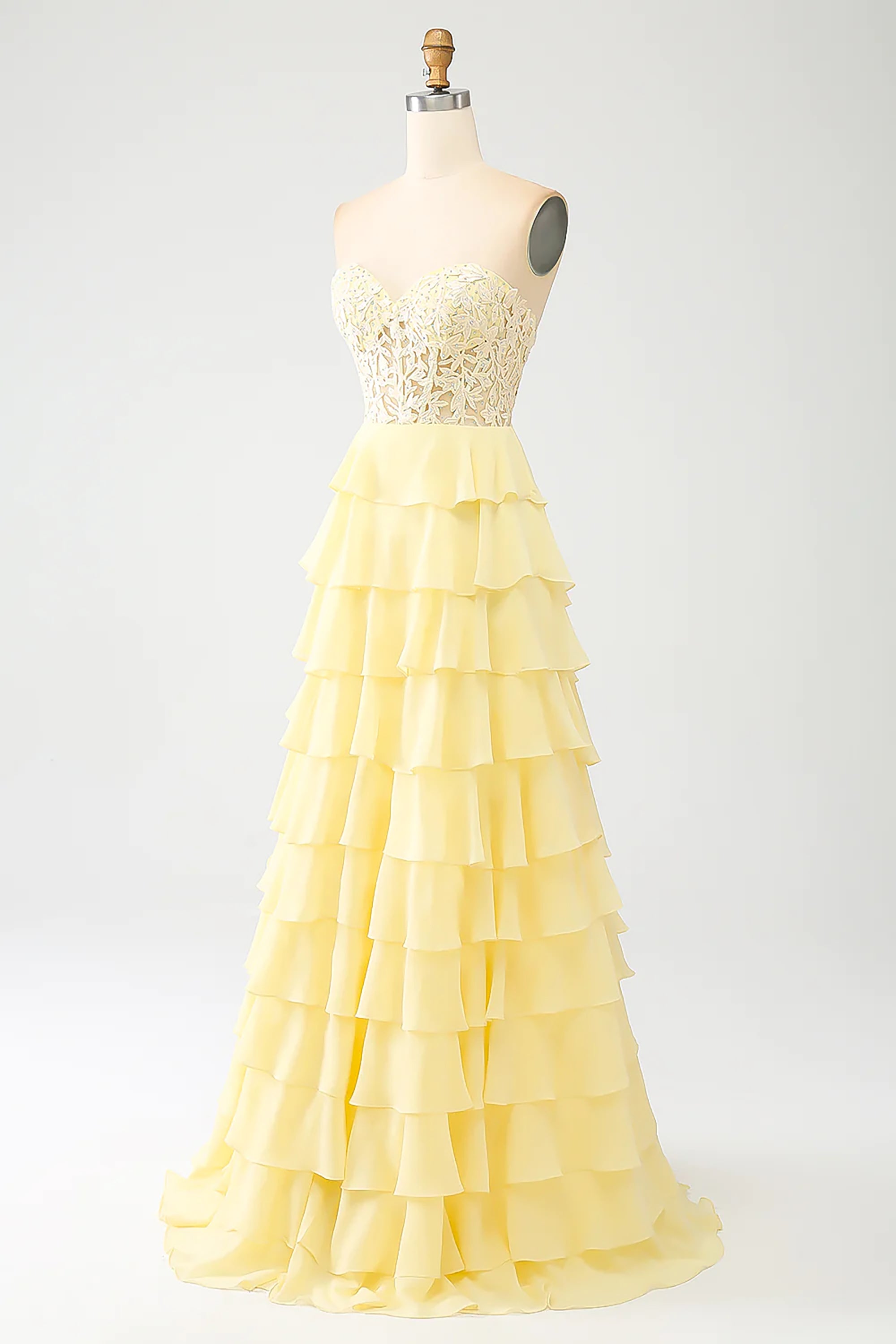 Shining Sweetheart Prom Gown, A Line Fairy Party Dress, Handmade Yellow Evening Gown, Layered Tiered Evening Dress, Custom Tulle Formal Dress Gown