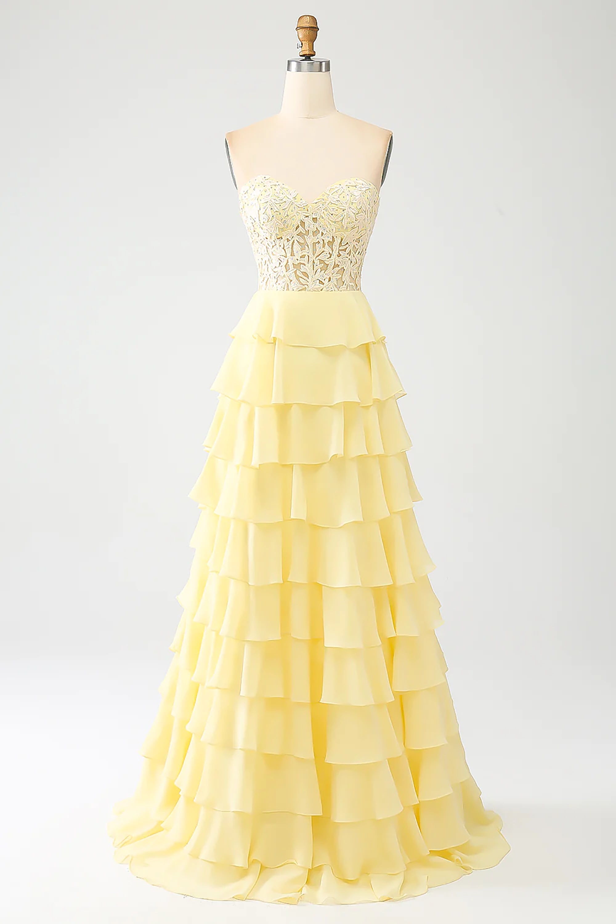 Shining Sweetheart Prom Gown, A Line Fairy Party Dress, Handmade Yellow Evening Gown, Layered Tiered Evening Dress, Custom Tulle Formal Dress Gown