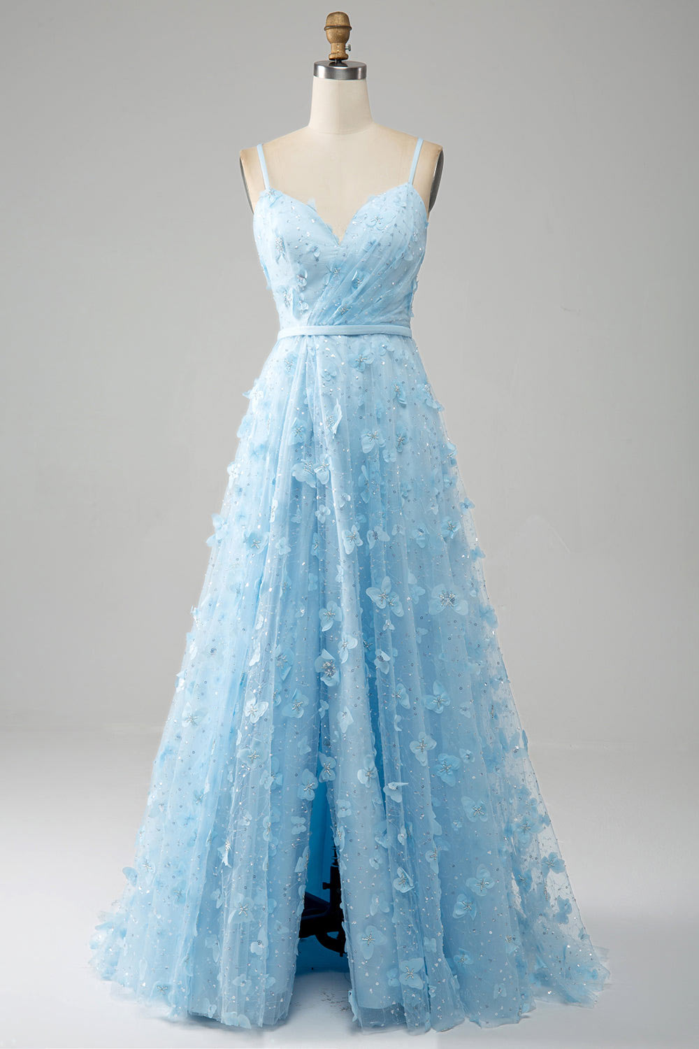 3D Embroidery butterfly sky blue prom dress, custom fairy princess party dress