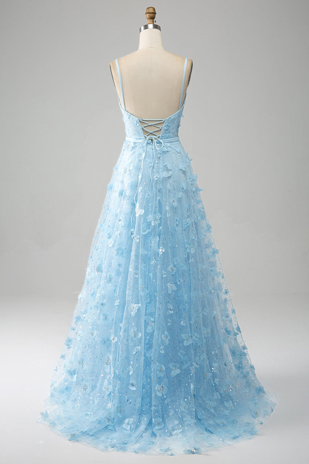 3D Embroidery butterfly sky blue prom dress, custom fairy princess party dress