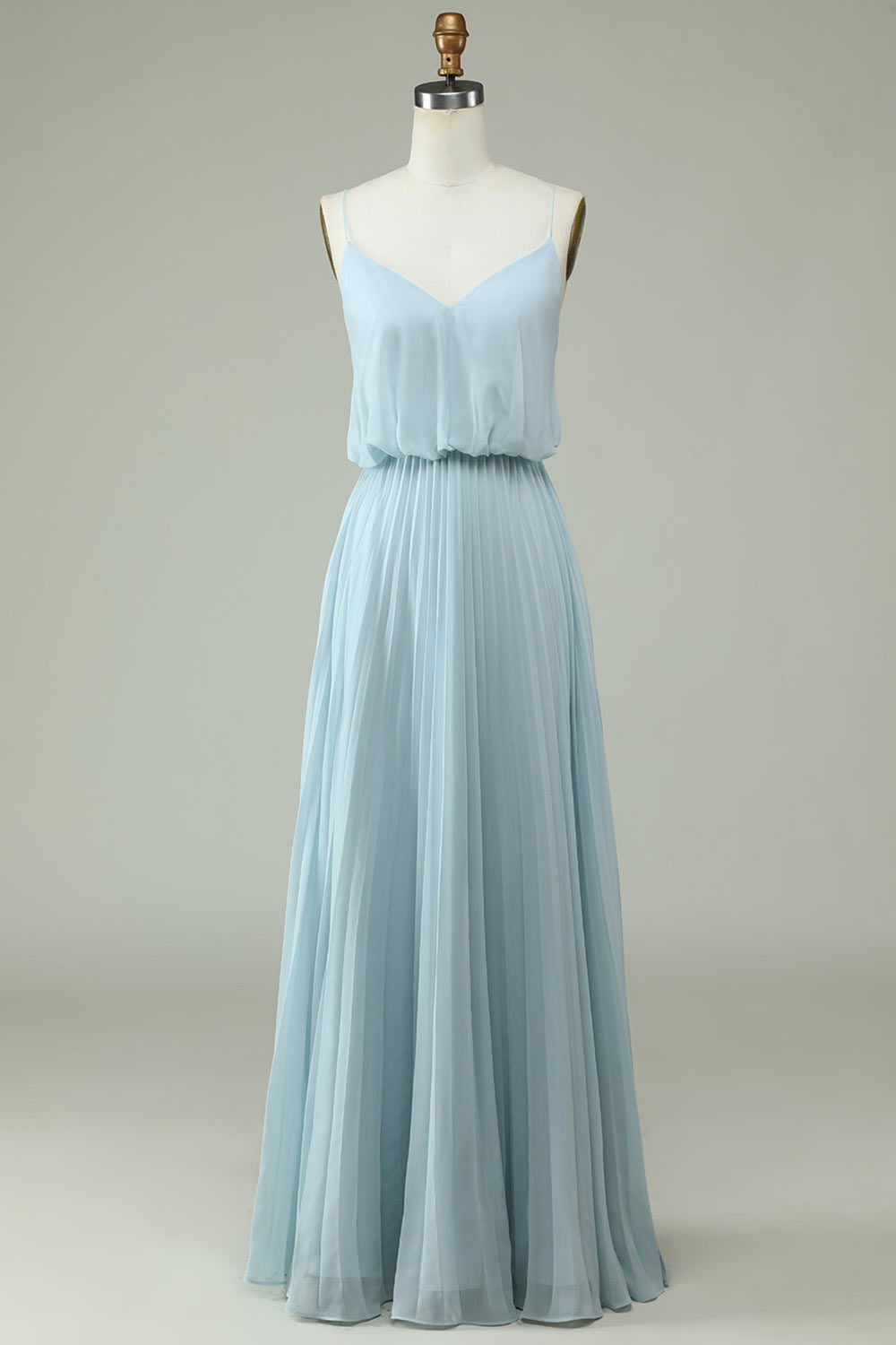 Custom spaghetti straps sky blue party dress, chiffon evening gown