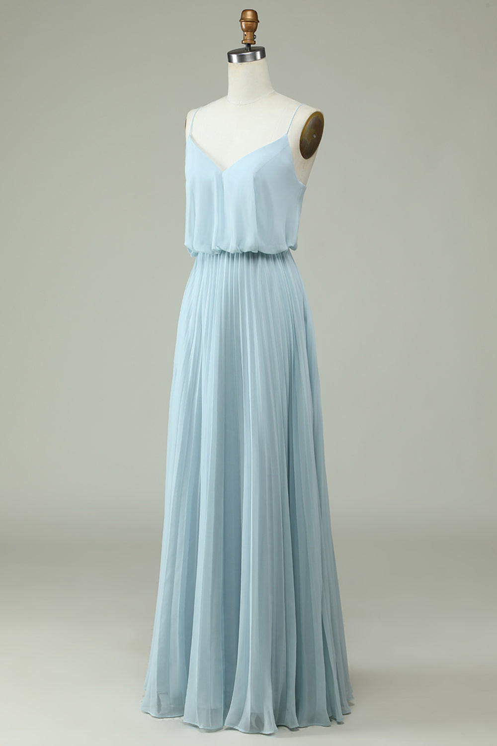 Custom spaghetti straps sky blue party dress, chiffon evening gown