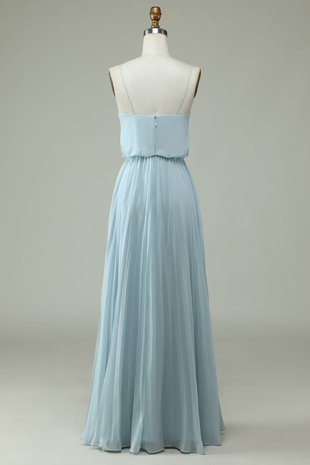 Custom spaghetti straps sky blue party dress, chiffon evening gown