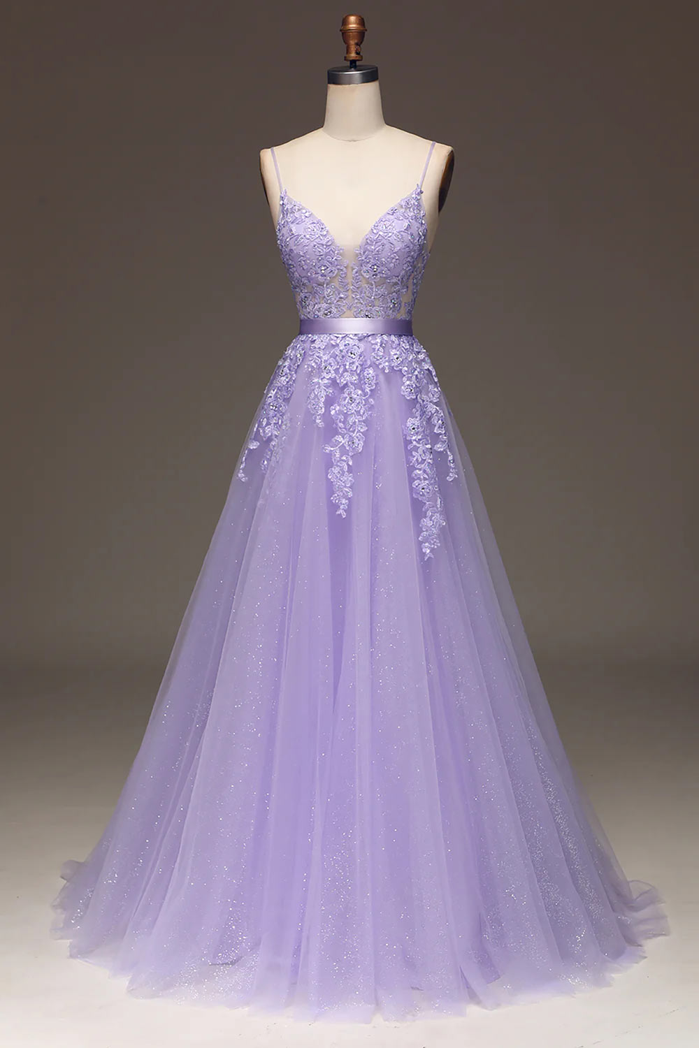 Spaghetti Straps Tulle Prom Dress, A-Line Evening Dress with Appliques, Purple Beading Formal Dress, Handmade Party Dress, Custom Prom Gown