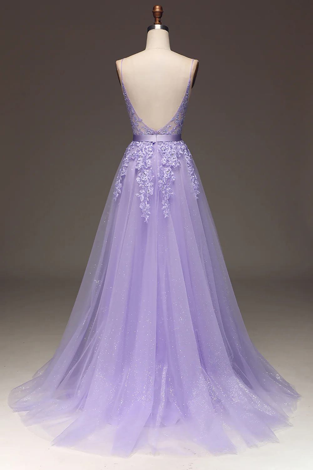 Spaghetti Straps Tulle Prom Dress, A-Line Evening Dress with Appliques, Purple Beading Formal Dress, Handmade Party Dress, Custom Prom Gown