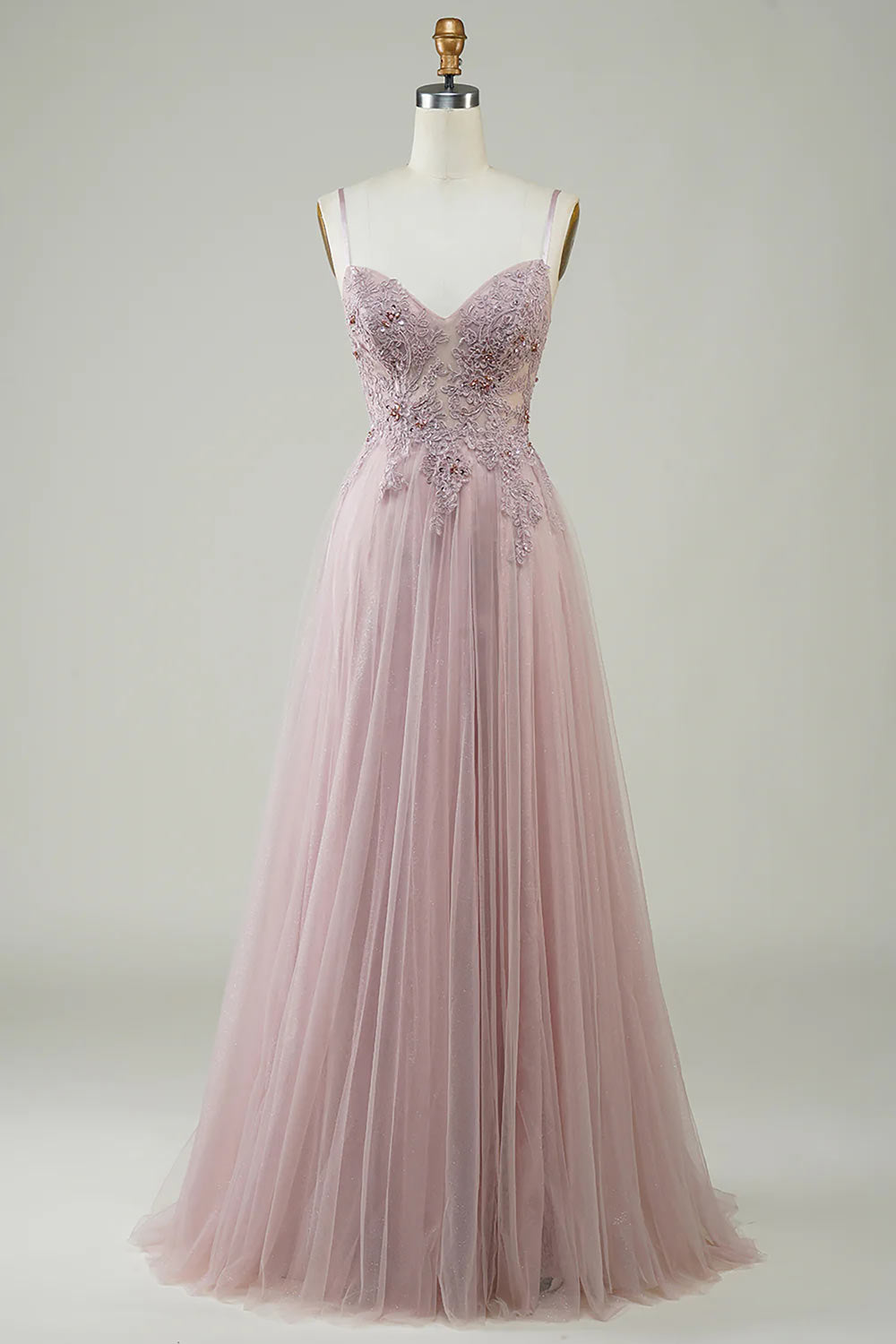 Sparkling A-Line Prom Dress Ball Gown, Chic Tulle Evening Gown, Blush Formal Gown with Lace, Custom Ball Gown Dress