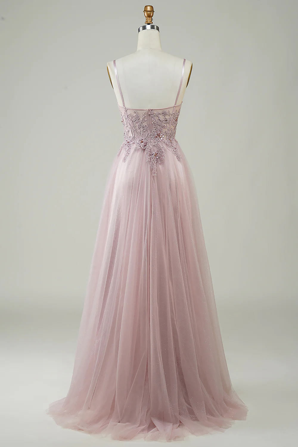 Sparkling A-Line Prom Dress Ball Gown, Chic Tulle Evening Gown, Blush Formal Gown with Lace, Custom Ball Gown Dress