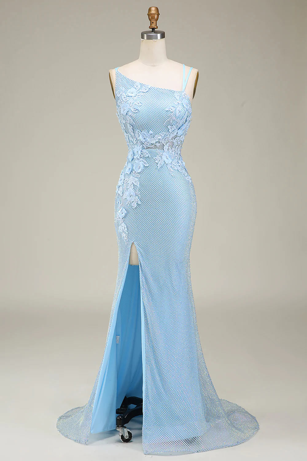 Mermaid Prom Dress, Light Blue Long Evening Dress, Chic Party Dress with Appliques, Handmade Prom Party Dress