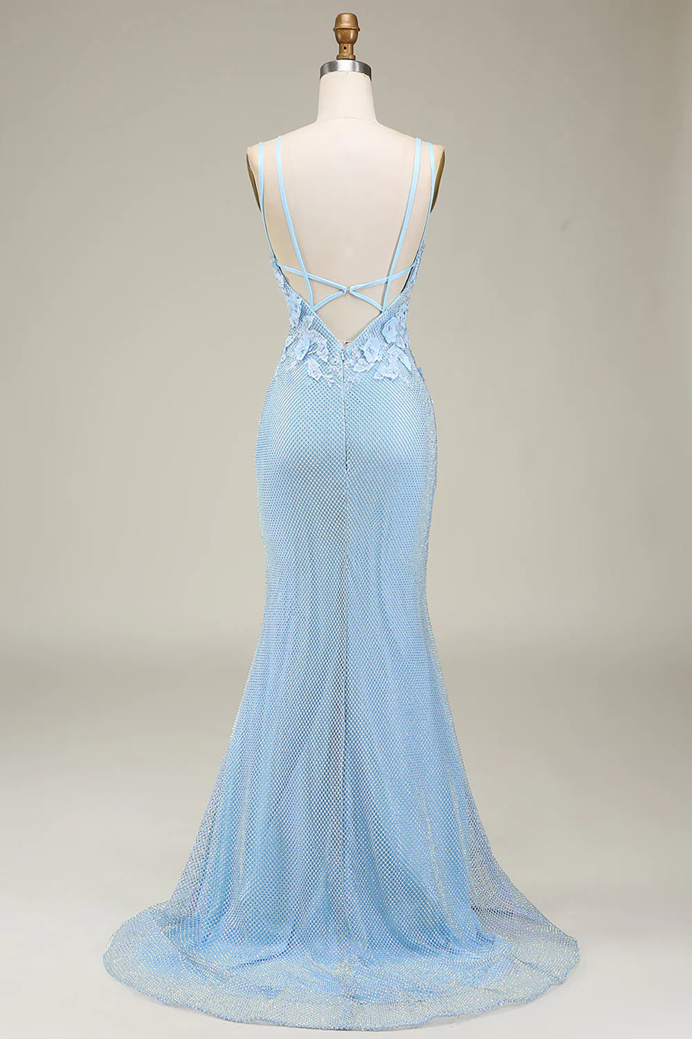 Mermaid Prom Dress, Light Blue Long Evening Dress, Chic Party Dress with Appliques, Handmade Prom Party Dress