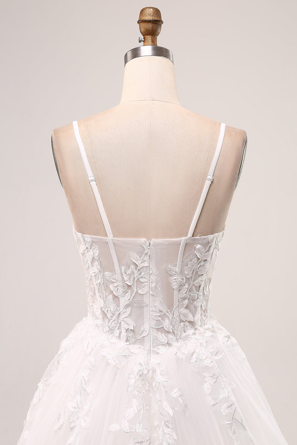 Spaghetti straps embroidery lace wedding dress, slit bridal dress, custom wedding gown