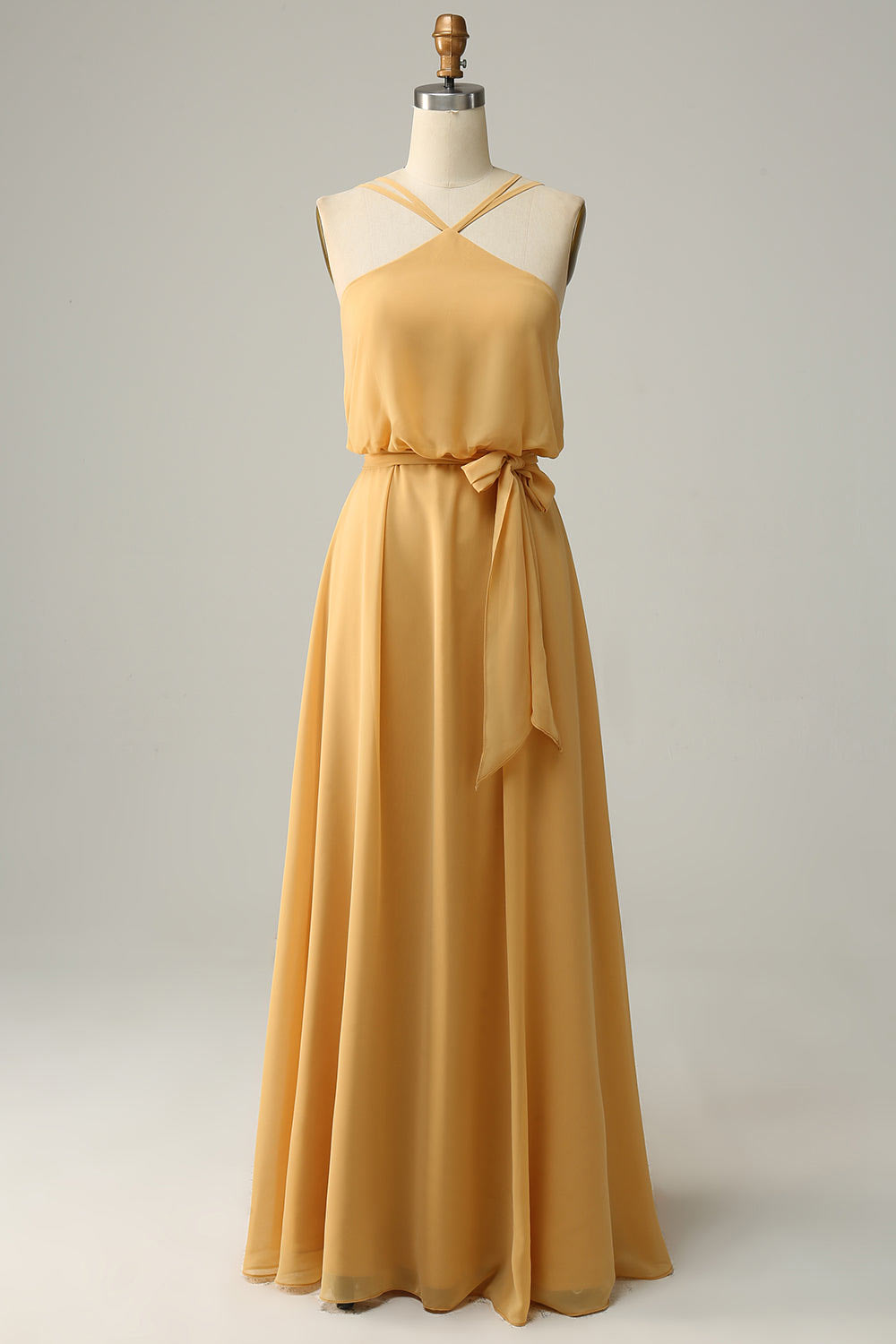 Chiffon simple party dress, custom yellow evening gown