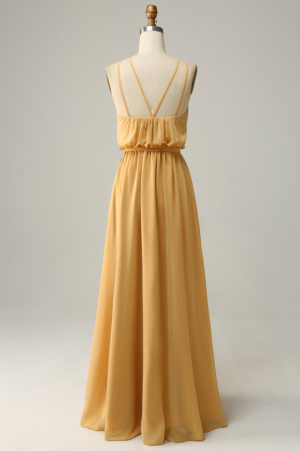 Chiffon simple party dress, custom yellow evening gown