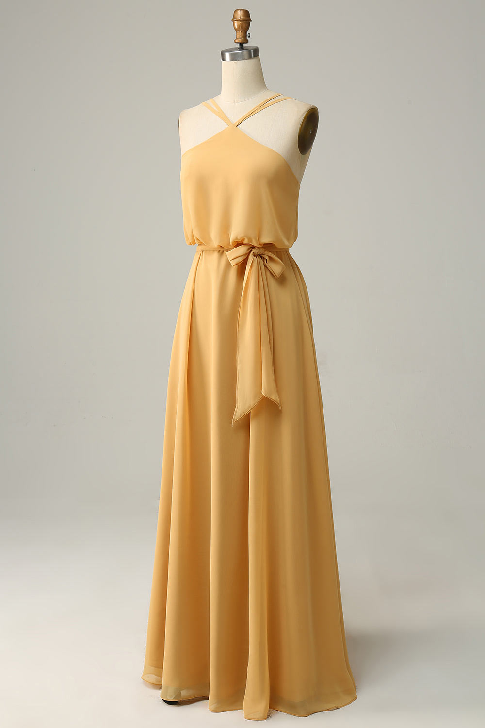 Chiffon simple party dress, custom yellow evening gown