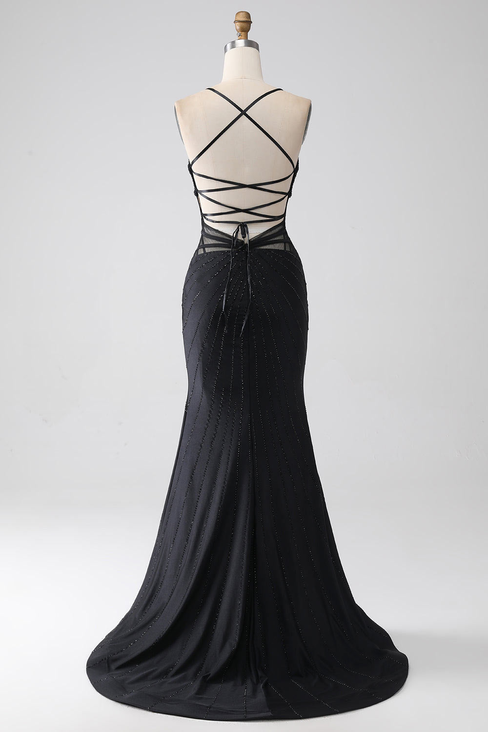 Black spaghetti straps pary dress, custom slit evening gown