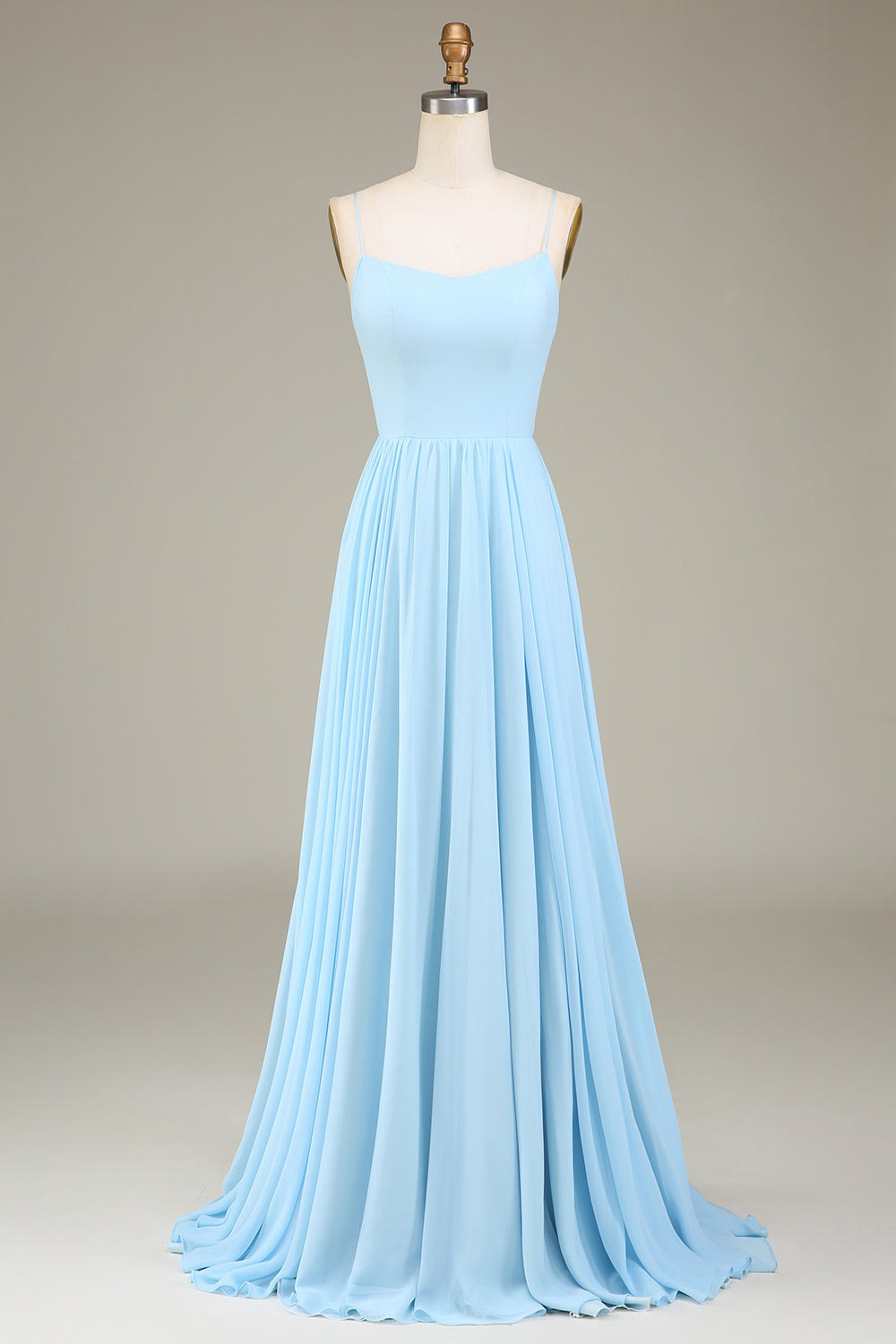 Spaghetti straps tulle evening dress, custom light blue party dress