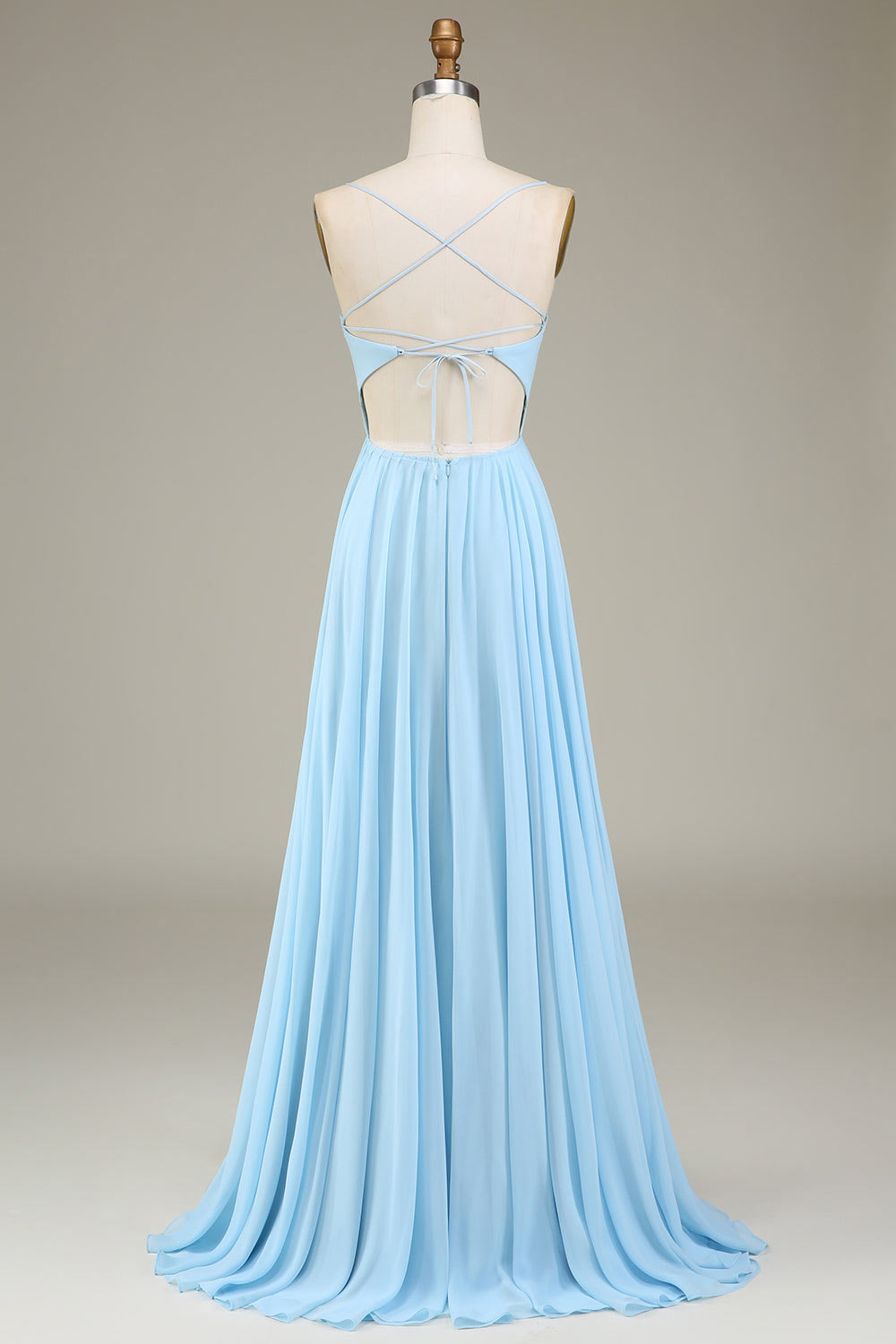 Spaghetti straps tulle evening dress, custom light blue party dress