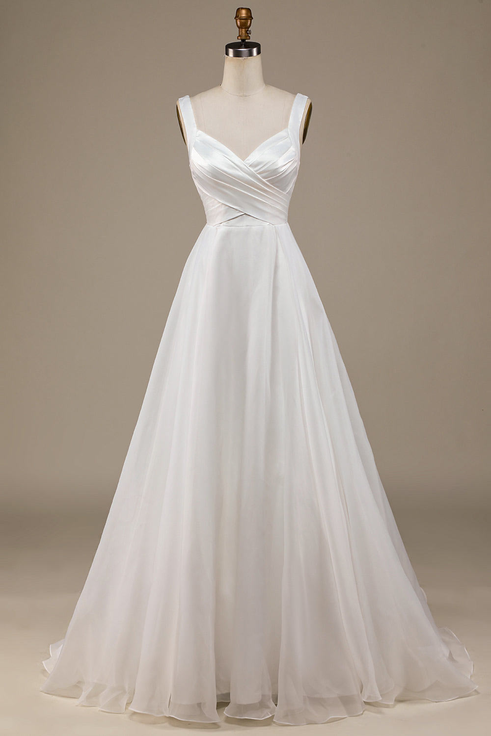 White tulle wedding dress, satin bridal dress, simple wedding dress