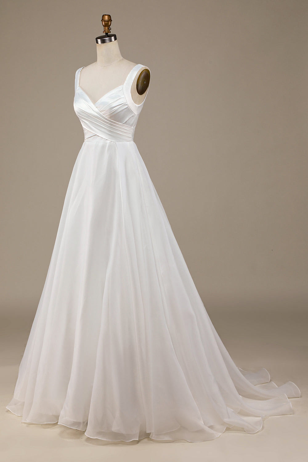 White tulle wedding dress, satin bridal dress, simple wedding dress