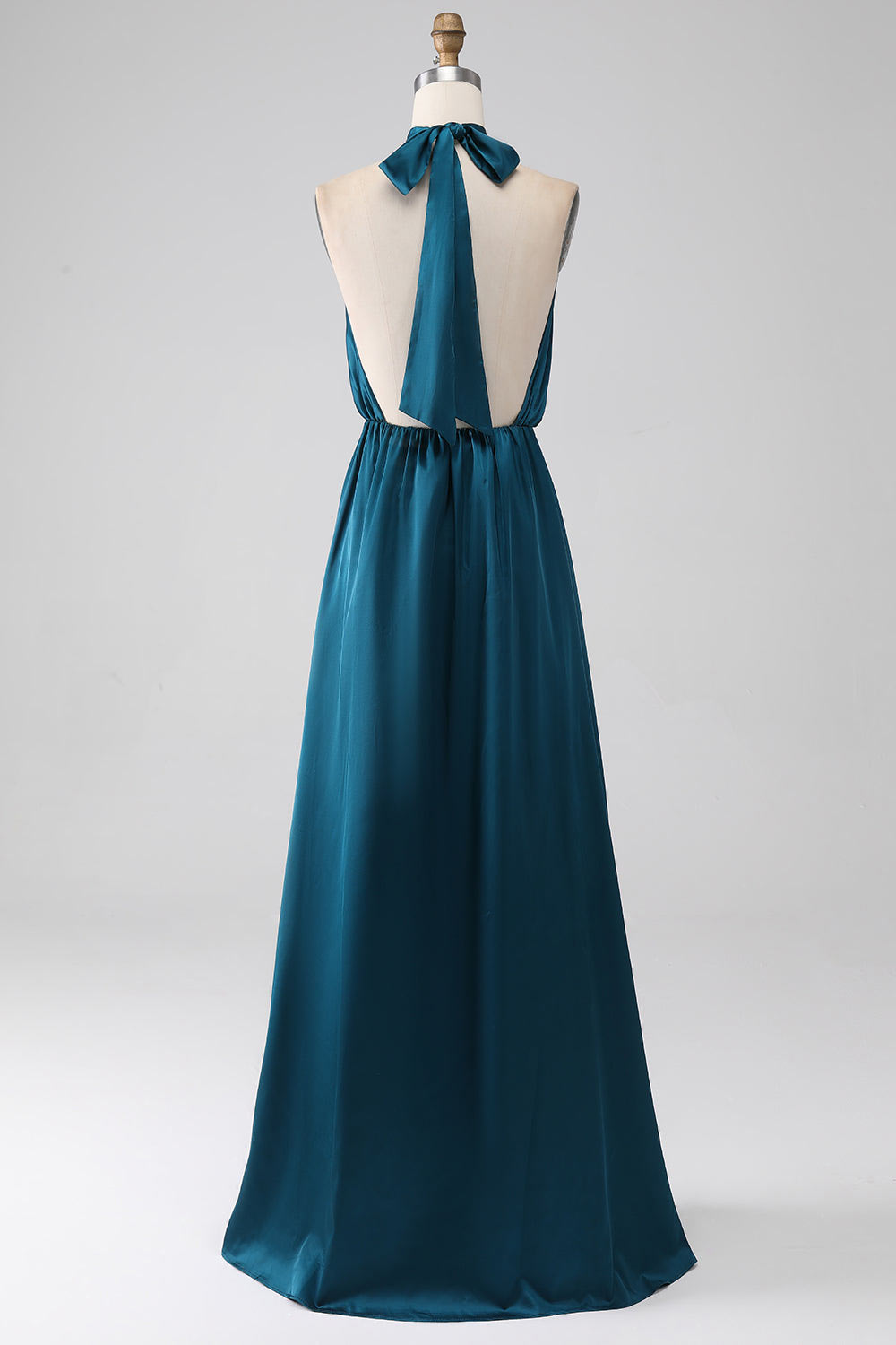 Blue soft satin evening dress, wedding party dress, slit prom dress