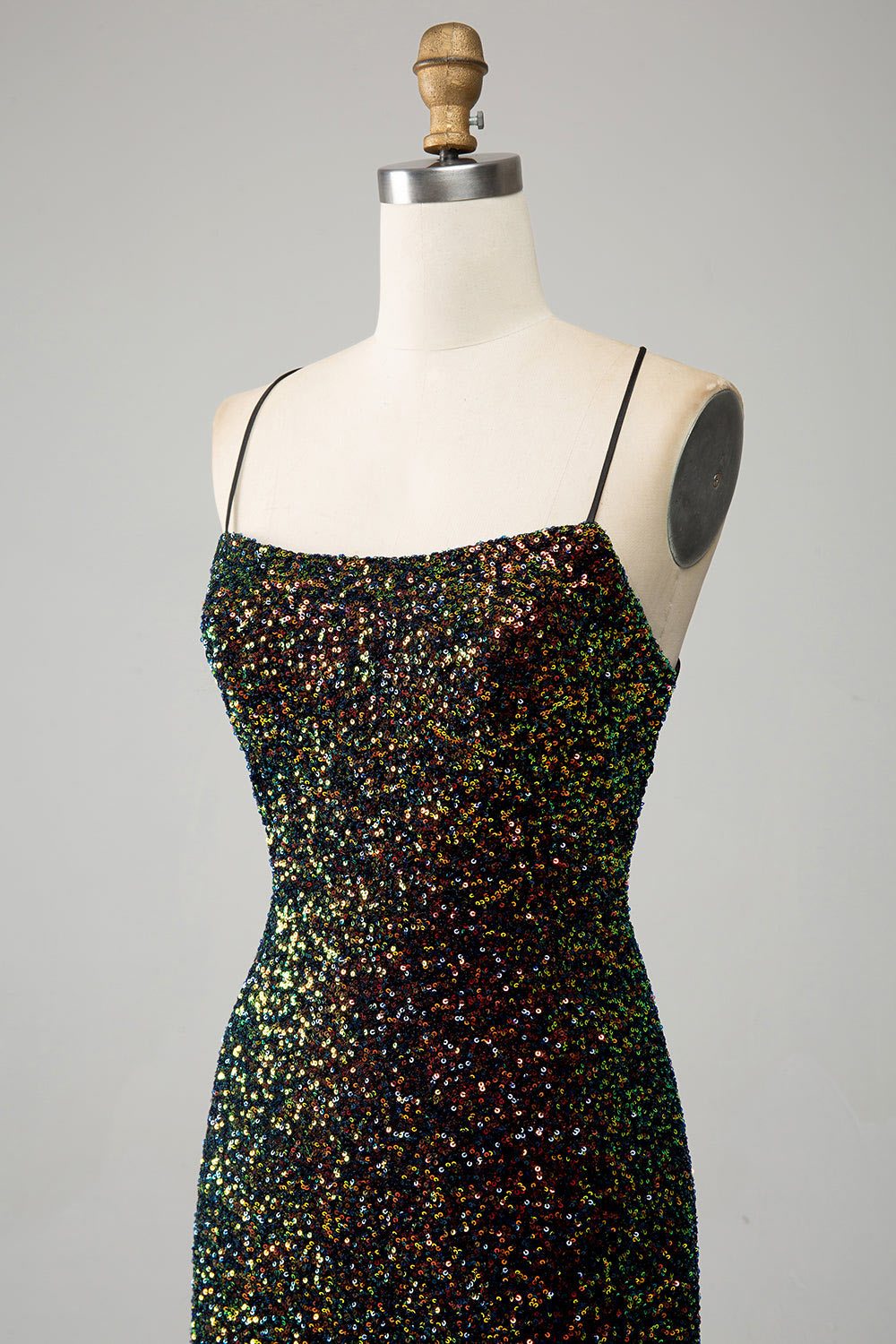 Custom sequin party dress, gold black slit evening dress