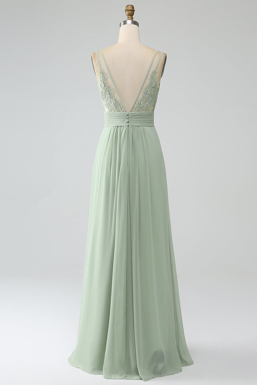 Spaghetti straps tulle long party dress, V neck evening gown, custom slit dusty green prom dress