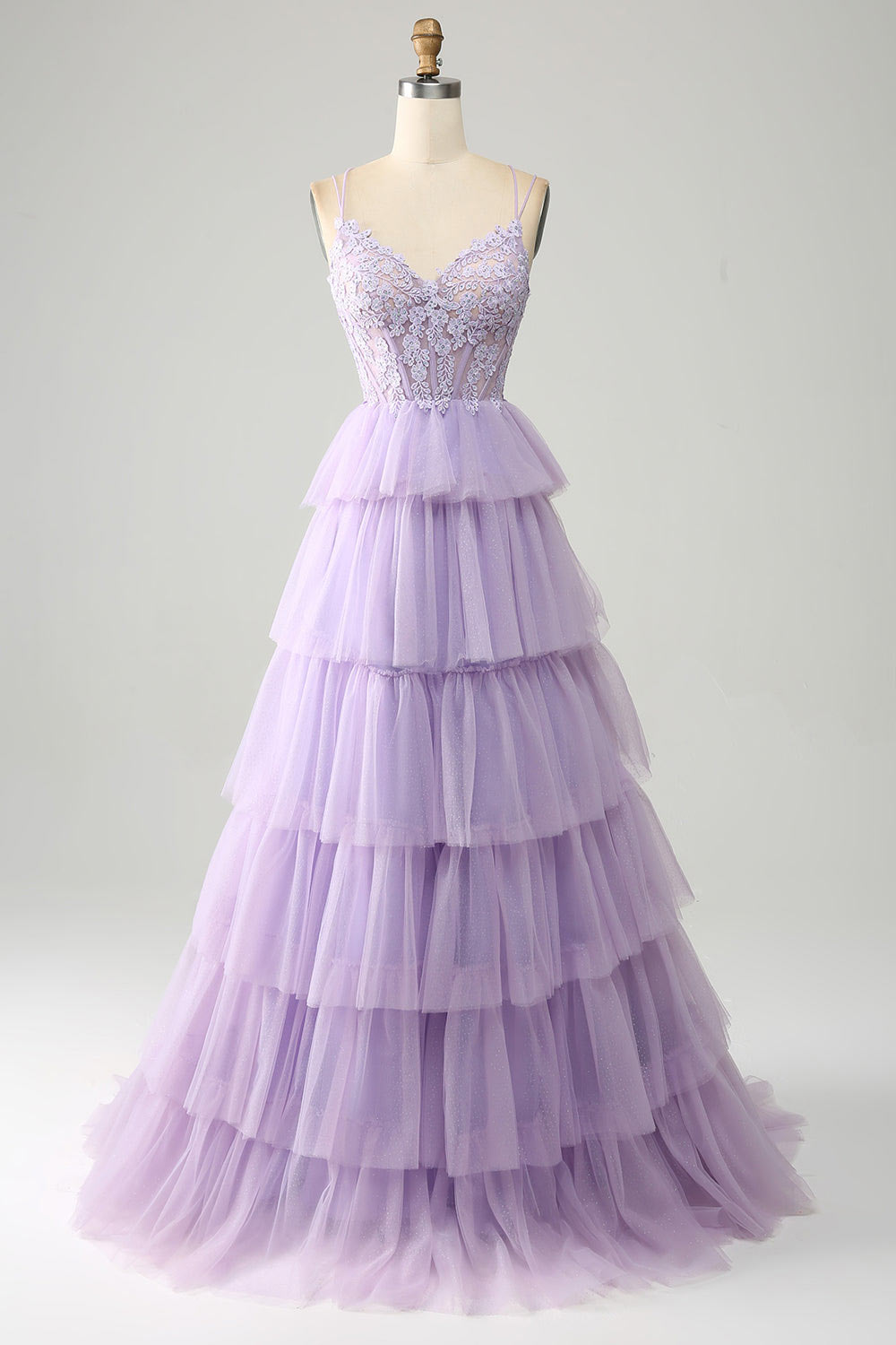 Lilac floral embroidery prom dress, tulle party dress